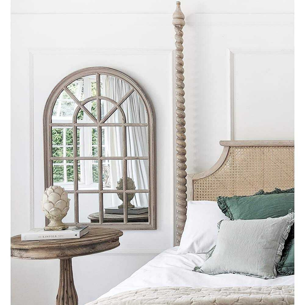 Arched Wooden Frame Window Mirror - image 1