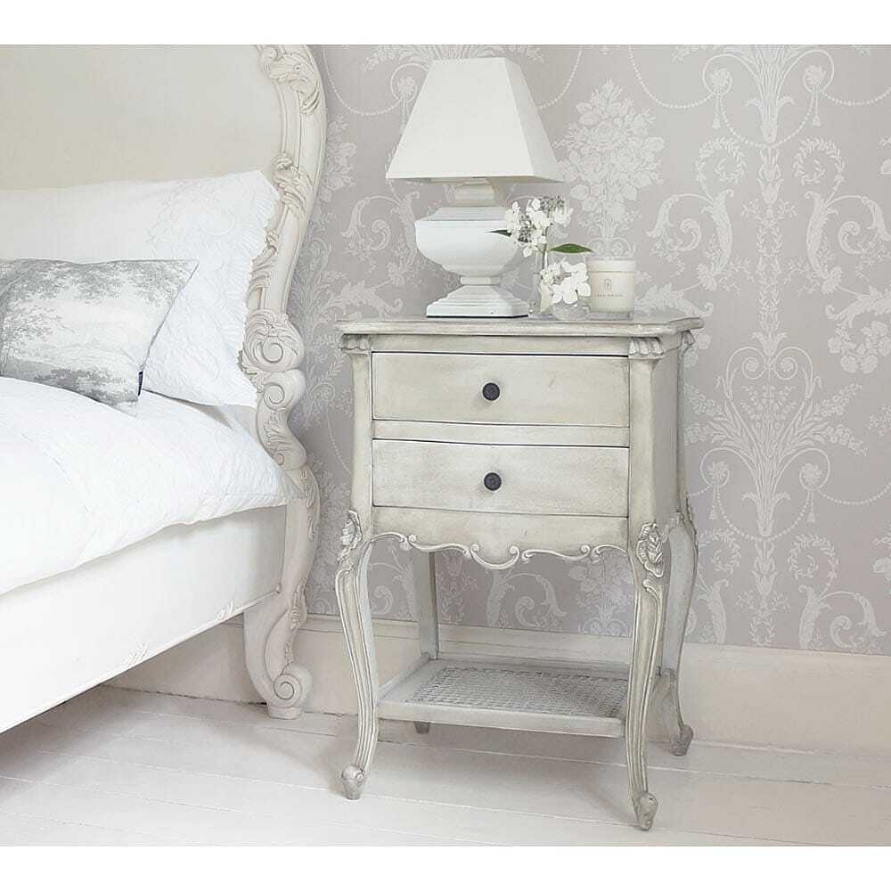 French Grey 2-Drawer Rattan Bedside Table - image 1