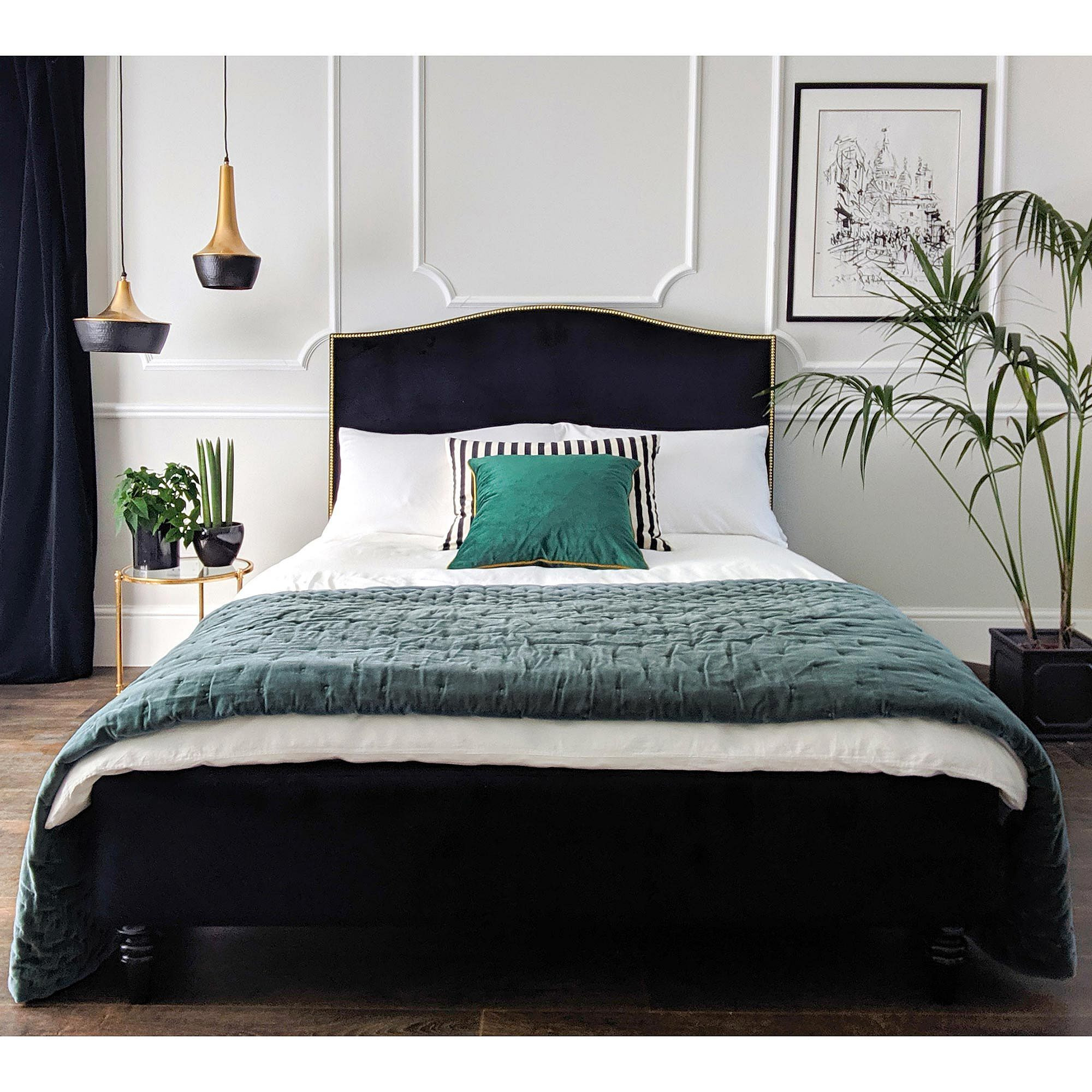 Soho Black Velvet Upholstered Bed (Double) - image 1