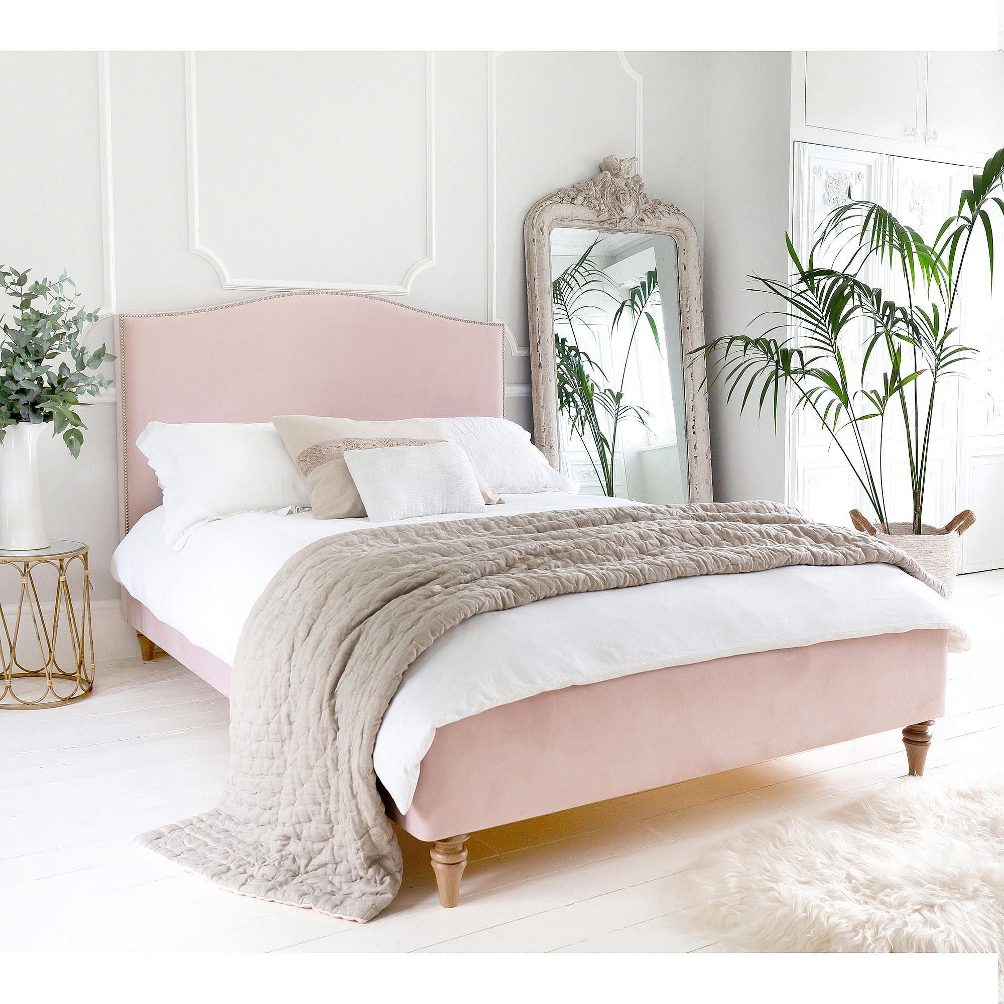 Soho Pink Velvet Upholstered Bed (Double) - image 1