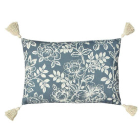 Floral Etchings Cushion in French Blue - thumbnail 1