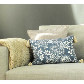 Floral Etchings Cushion in French Blue - thumbnail 2