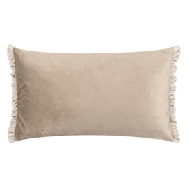 Chantilly Ruffle Velvet Cushion in Oyster - thumbnail 1