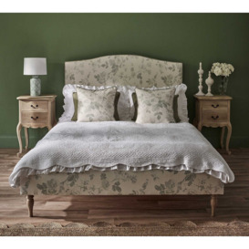 Tumbling Roses Linen Upholstered Bed (Double Bed)