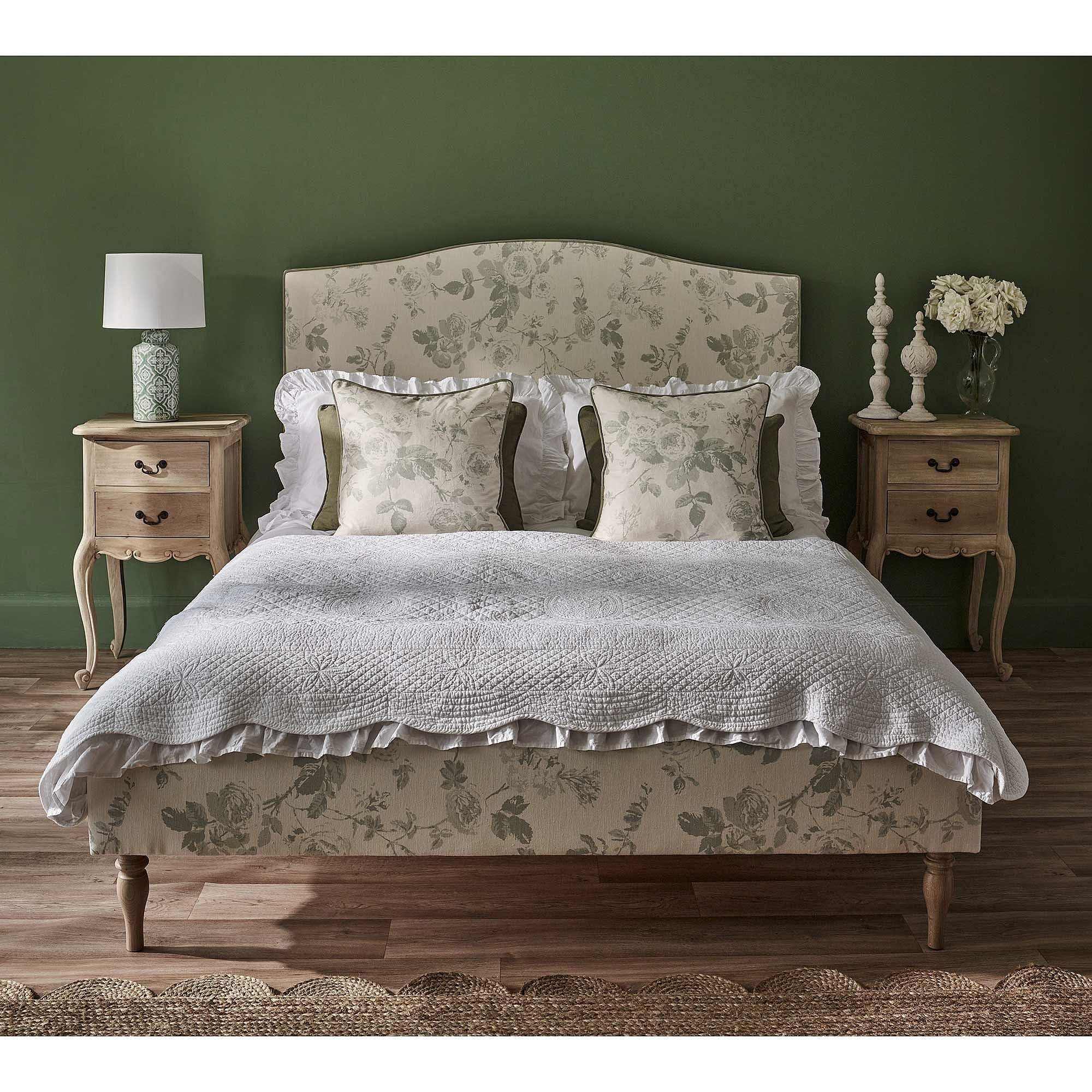 Tumbling Roses Linen Upholstered Bed (King Size Bed) - image 1