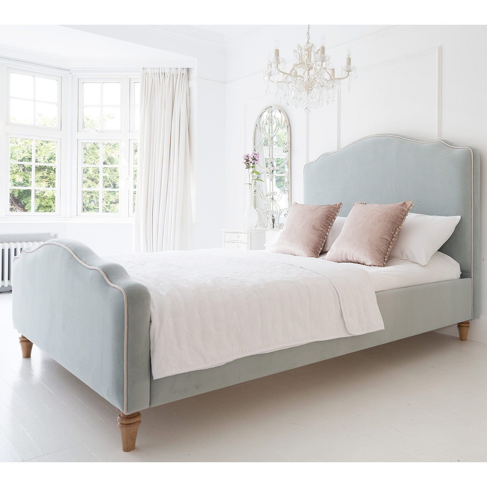 Debutante Pale Blue Velvet Upholstered Bed (Double Bed) - image 1