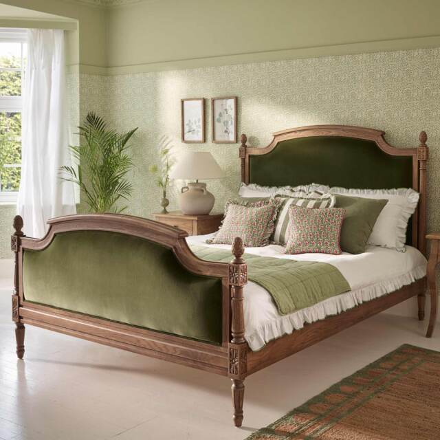 Love Story Olive Green Velvet French Bed (King Size) - image 1