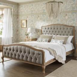 French Romance Grey Linen Upholstered Bed (King) - thumbnail 1