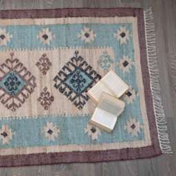 Chocolate and Blue Kilim Rug - thumbnail 3