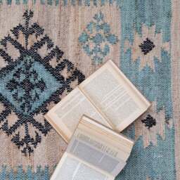 Chocolate and Blue Kilim Rug - thumbnail 2