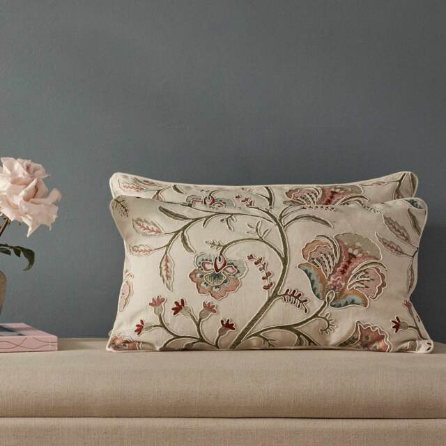 Pressed Flowers Embroidered Cushion in Antoinette’s Pastels - image 1