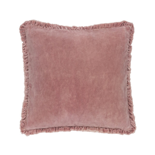 Lara Ruffled Velvet Cushion in Rose - image 1
