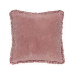 Lara Ruffled Velvet Cushion in Rose - thumbnail 1