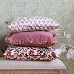 Lara Ruffled Velvet Cushion in Rose - thumbnail 5