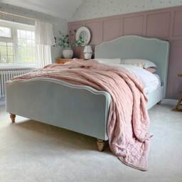 Debutante Pale Blue Velvet Upholstered Bed (King Size Bed) - thumbnail 1