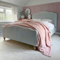Debutante Pale Blue Velvet Upholstered Bed (King Size Bed)