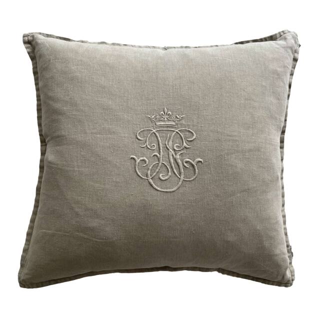 Embroidered Crown Cushion in Oatmeal - image 1