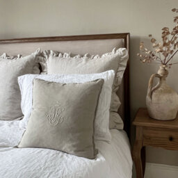 Embroidered Crown Cushion in Oatmeal - thumbnail 4