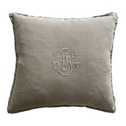 Embroidered Crown Cushion in Oatmeal - thumbnail 1