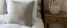 Embroidered Crown Cushion in Oatmeal - thumbnail 3