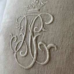 Embroidered Crown Cushion in Oatmeal - thumbnail 2