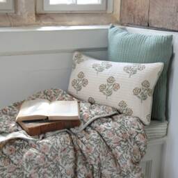 Pushpa Flowers Blockprint Vegan Cushion - thumbnail 2
