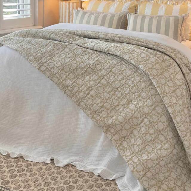 Chai Latte Block Print Bedspread - image 1