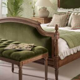 Love Story Olive Green Velvet Upholstered Finial Bed (Super King Size) - thumbnail 3