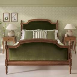 Love Story Olive Green Velvet Upholstered Finial Bed (Super King Size) - thumbnail 2