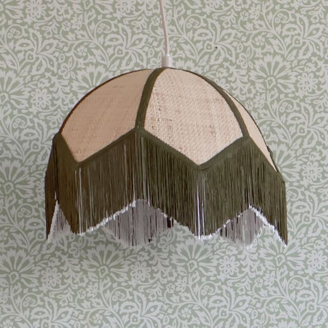 Fringed Rattan Pendant Light in Green - image 1