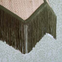 Fringed Rattan Pendant Light in Green - thumbnail 2