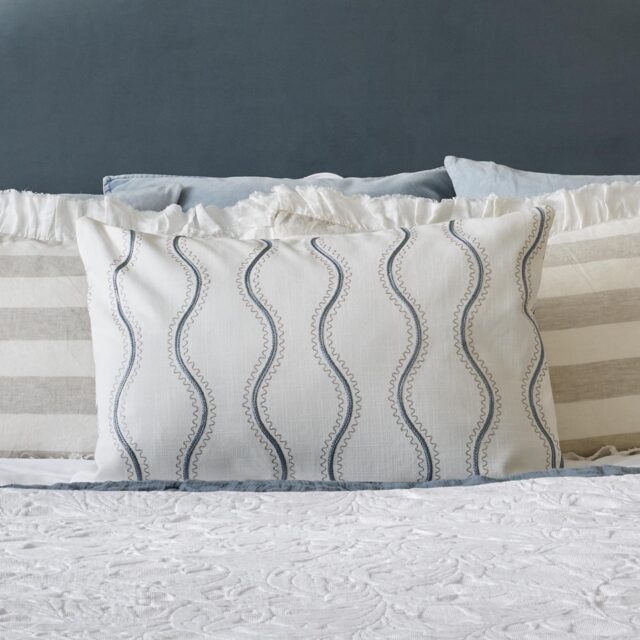 Embroidered Waves Blue Boudoir Cushion - image 1