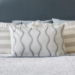 Embroidered Waves Blue Boudoir Cushion - thumbnail 1