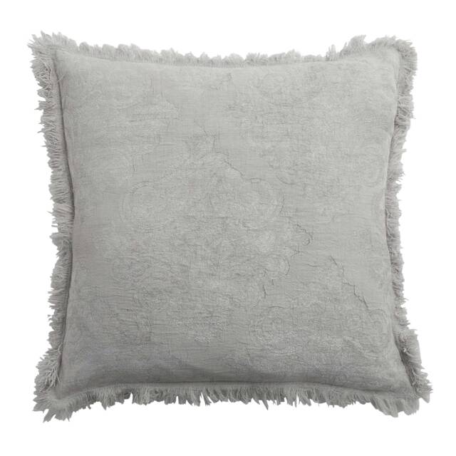 Fringed Jacquard Cushion in Light Grey - image 1