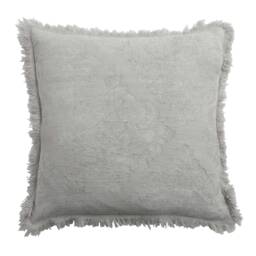 Fringed Jacquard Cushion in Light Grey