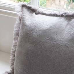 Fringed Jacquard Cushion in Light Grey - thumbnail 2