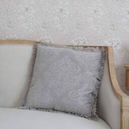 Fringed Jacquard Cushion in Light Grey - thumbnail 3