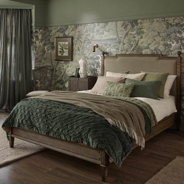 Gustavian Dark Wood Upholstered Bed with Low Footboard (Super King Size Bed) - image 1