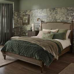 Gustavian Dark Wood Upholstered Bed with Low Footboard (Super King Size Bed) - thumbnail 1