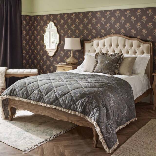 Love Story Taupe Velvet Buttoned French Bed (King Size) - image 1