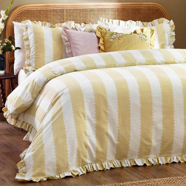 Birdie Stripe Bed Linen in Sunshine & Vanilla (Superking Set) - image 1