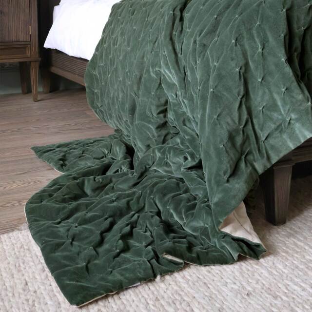 The Luxuriator Bedspread in Forest Green Velvet - image 1