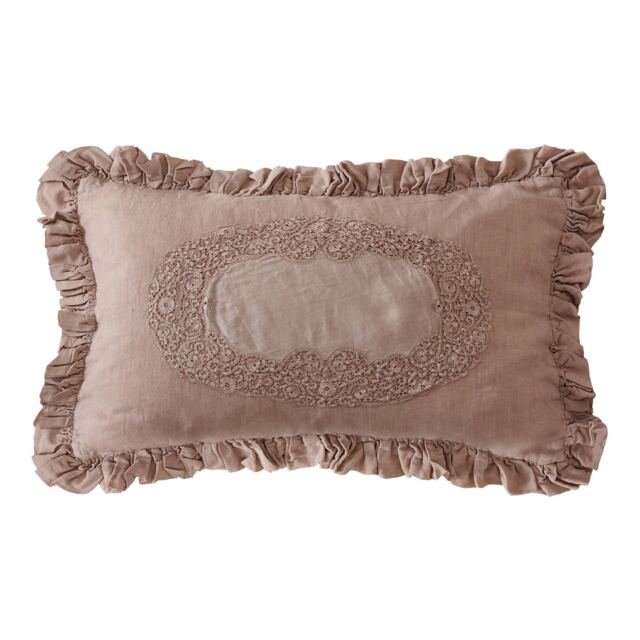 Ruffled Linen and Lace Blush Cushion Cover - image 1