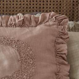 Ruffled Linen and Lace Blush Cushion Cover - thumbnail 2