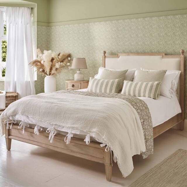 Gustavian Light Wood Upholstered Bed with Low Footboard (Large Emperor Bed) - image 1
