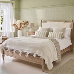 Gustavian Light Wood Upholstered Bed with Low Footboard (Large Emperor Bed) - thumbnail 1