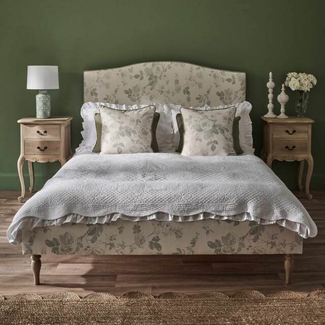 Tumbling Roses Linen Upholstered Bed (Double Bed) - image 1