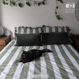 Birdie Stripe Bed Linen in Matcha & Mint (Double Set) - thumbnail 5