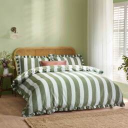 Birdie Stripe Bed Linen in Matcha & Mint (Double Set) - thumbnail 4