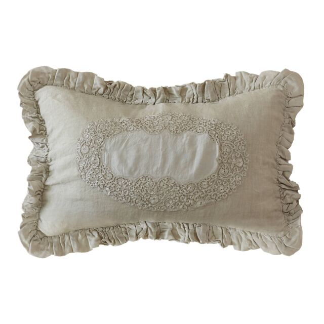 Ruffled Linen and Lace Nude Cushion Cover - image 1
